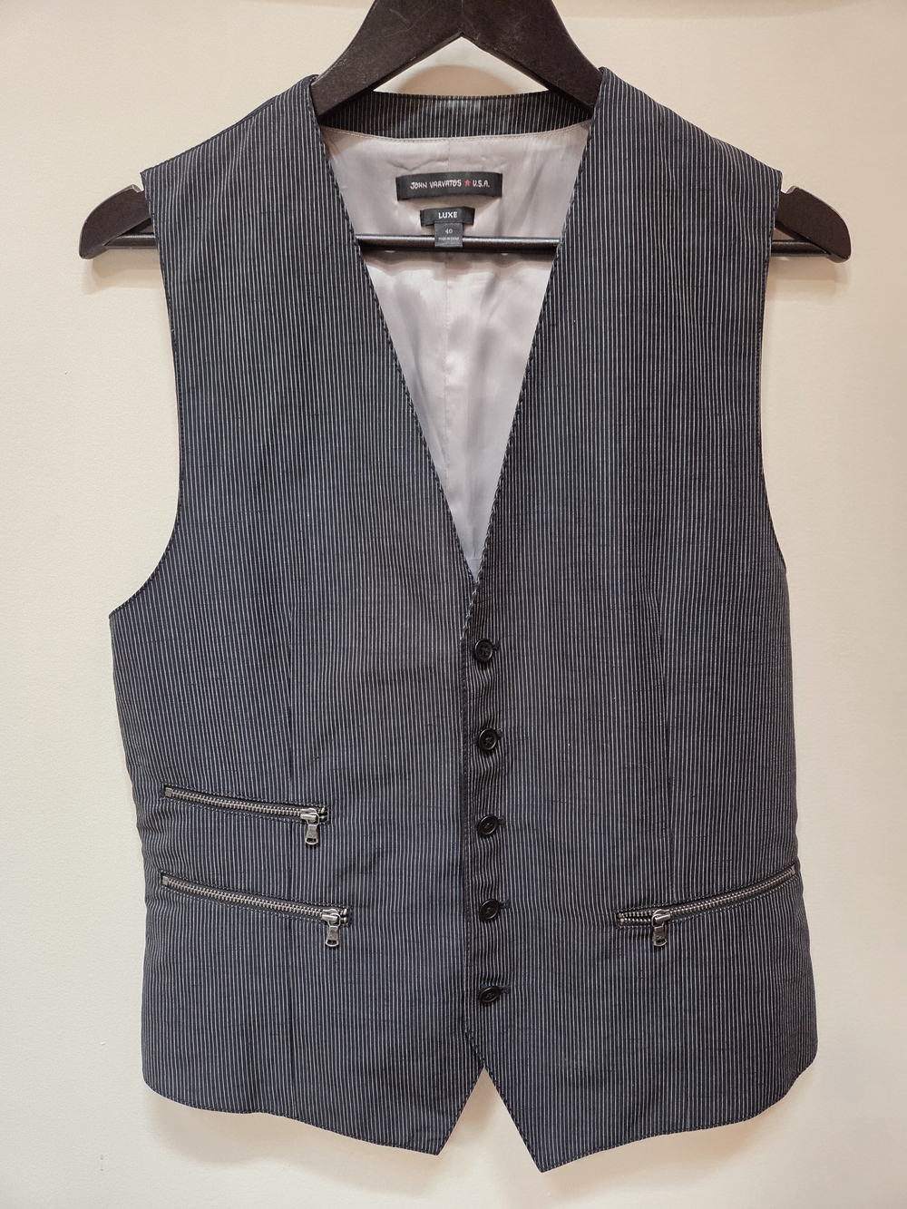 John Varvatos Star USA Pinstripe Vest | Slim Fit | Zip Detail | Luxe